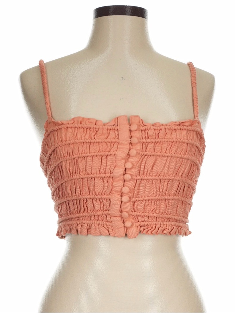 Vintage Havana Coral Peach Smocked Button-Front Crop Top